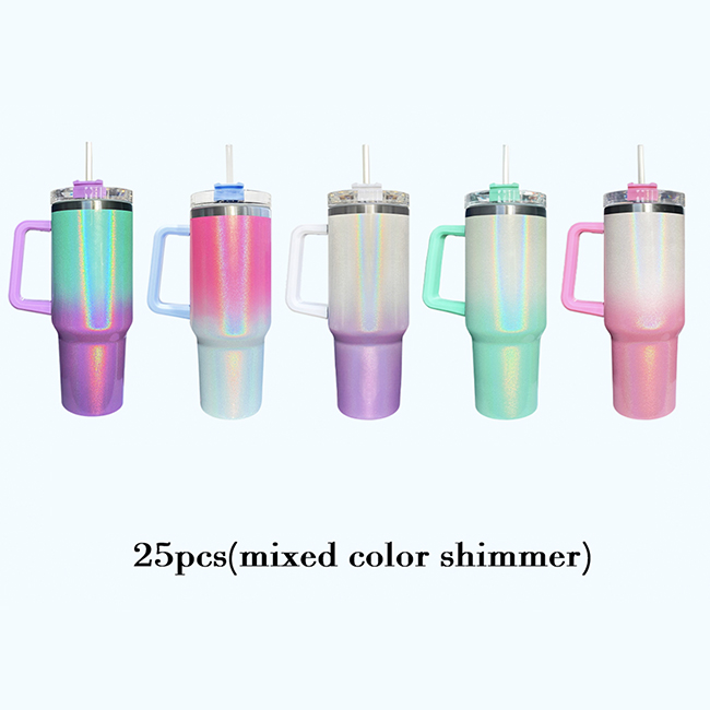 40 oz Sublimation glitter shimmer tumbler with handle Wholesale